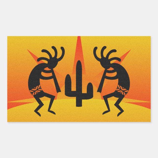 Sticker Rectangulaire Désert Sun Cactus Sud-Ouest Kokopelli (Devant)