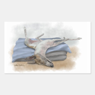 Sticker Rectangulaire Dessin animé drôle de lévrier gris endormi