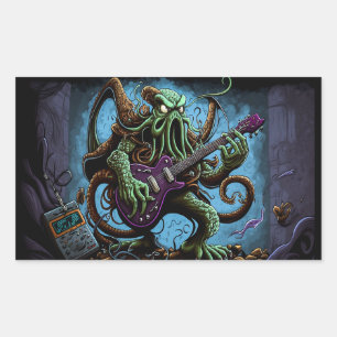 Sticker Rectangulaire Dessin Cthulhu Rock 'n Roll
