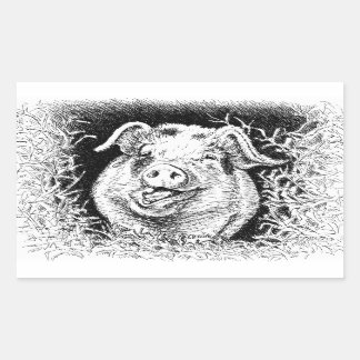 Sticker Rectangulaire dessin d'animal de porc heureux