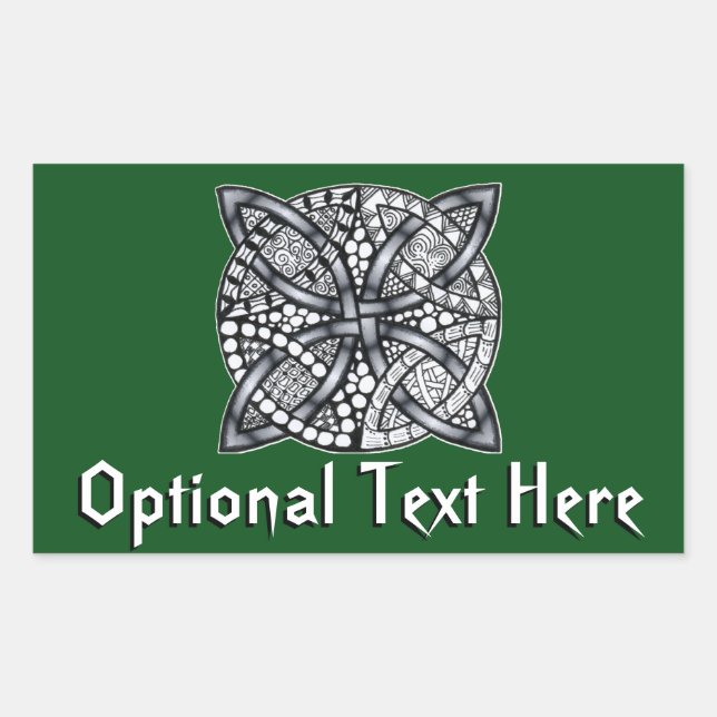 Sticker Rectangulaire Dessin de noeud celtique avec texte personnalisé (Devant)
