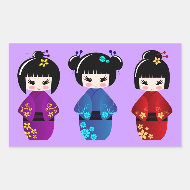 Sticker Rectangulaire Dessin de poupées Cute kokeshi (Devant)