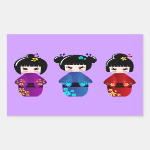 Sticker Rectangulaire Dessin de poupées Cute kokeshi