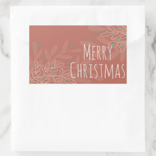 Sticker Rectangulaire dessin floral abstrait de Noël rouge vin