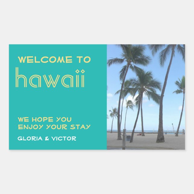 Sticker Rectangulaire Destination mariage turquoise sac cadeau tropical  (Devant)