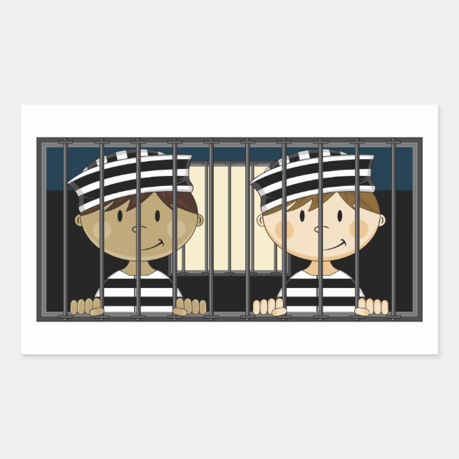 Sticker Rectangulaire Détenus de caricatures en cellule de prison (Devant)