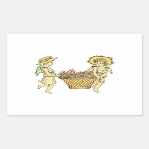 Sticker Rectangulaire Deux anges portant des fleurs