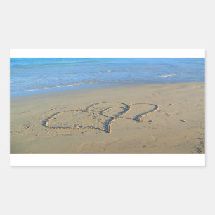 Sticker Rectangulaire Deux coeurs en sable de plage