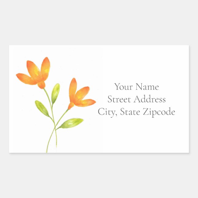 Sticker Rectangulaire Deux fleurs d'aquarelle orange (Devant)