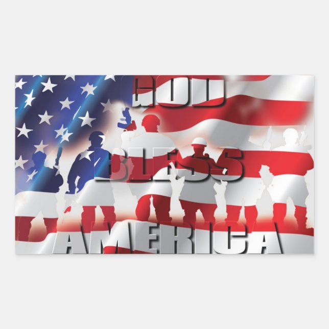 Sticker Rectangulaire Dieu bénisse les soldats américains et le patrioti (Devant)