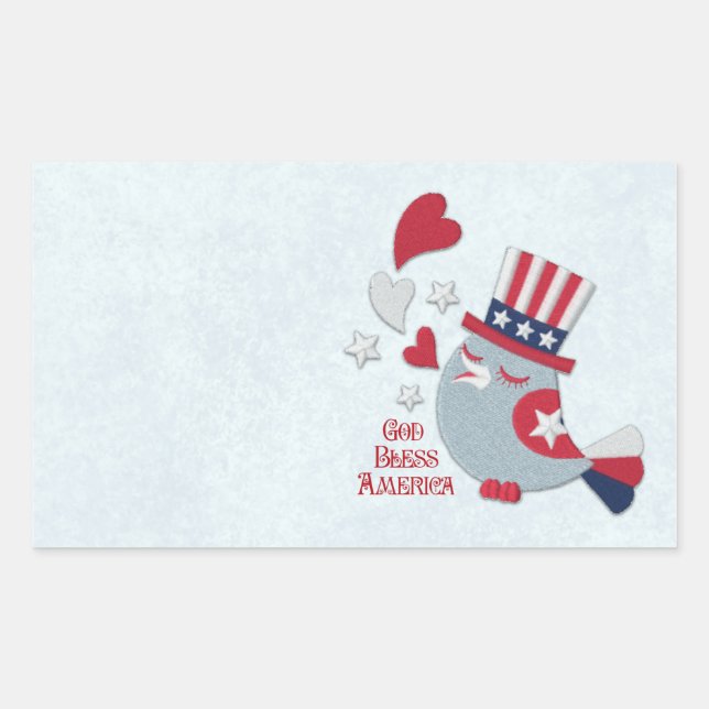 Sticker Rectangulaire Dieu patriote de bips d'oiseau bénissent (Devant)