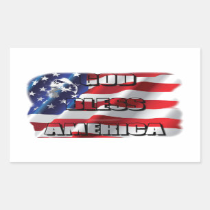 Sticker Rectangulaire Dieu patriotique bénisse l'Amérique Aigle et drape