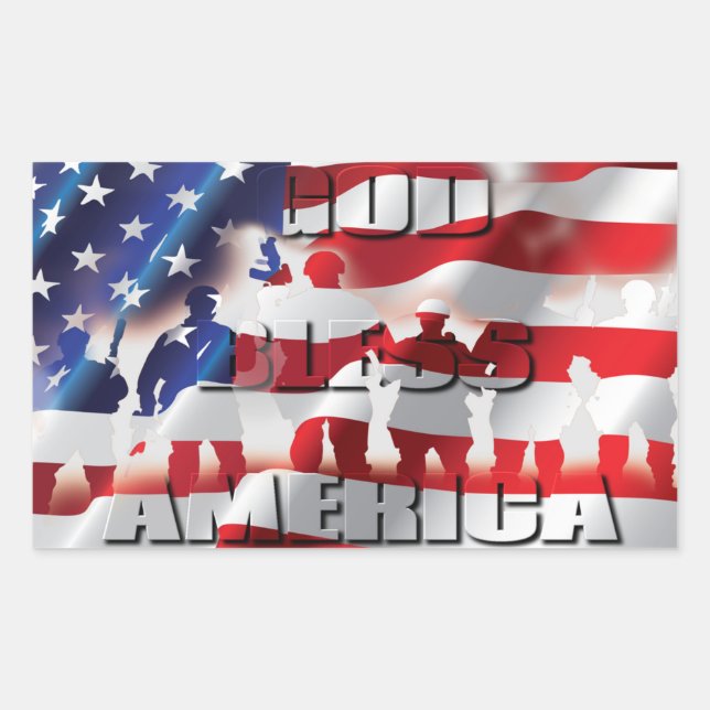 Sticker Rectangulaire Dieu patriotique bénisse le drapeau américain d'Am (Devant)