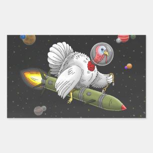 Sticker Rectangulaire Dinde Fusée dans l'Espace