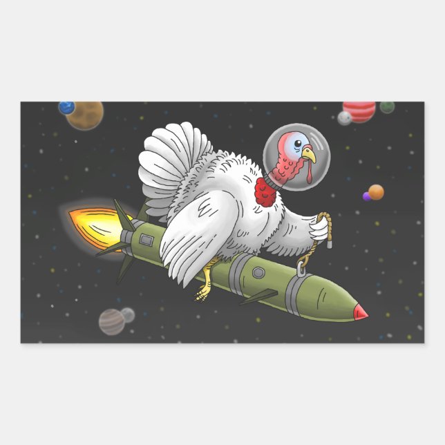 Sticker Rectangulaire Dinde Fusée dans l'Espace (Devant)