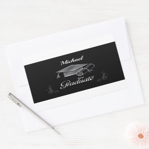 Sticker Rectangulaire Diplôme Noir & Argent, Casquette & Diplôme