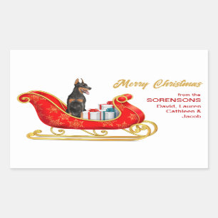 Sticker Rectangulaire Doberman Pinscher Chien de Noël Sleigh