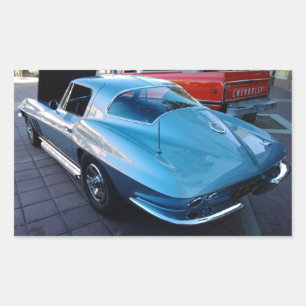 Sticker Rectangulaire Dos d'une Corvette stingray bleu ciel classique