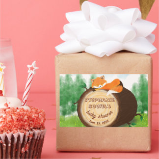 Sticker Rectangulaire Douce verdure forêt bébé renard Baby Shower