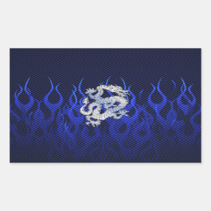 Sticker Rectangulaire Dragon bleu dans des styles de fibre de carbone de