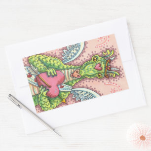 STICKER RECTANGULAIRE DRAGON CUPIDE, COEUR ET FLÈCHE IMAGINAIRE VALENTIN