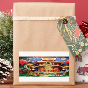 Sticker Rectangulaire Dragon vietnamien Nouvel An 2024 Temple RS