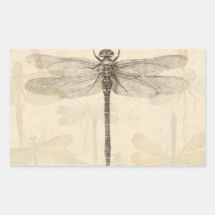 Sticker Rectangulaire Dragonfly Vintage Antique Classic Nature