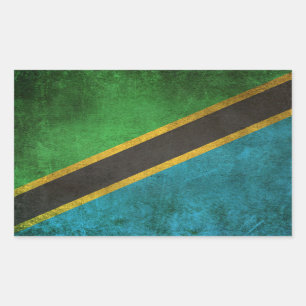 Sticker Rectangulaire Drapeau affligé par cru de la Tanzanie
