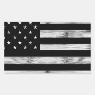 Sticker Rectangulaire Drapeau américain Bois rustique Noir Blanc Patriot
