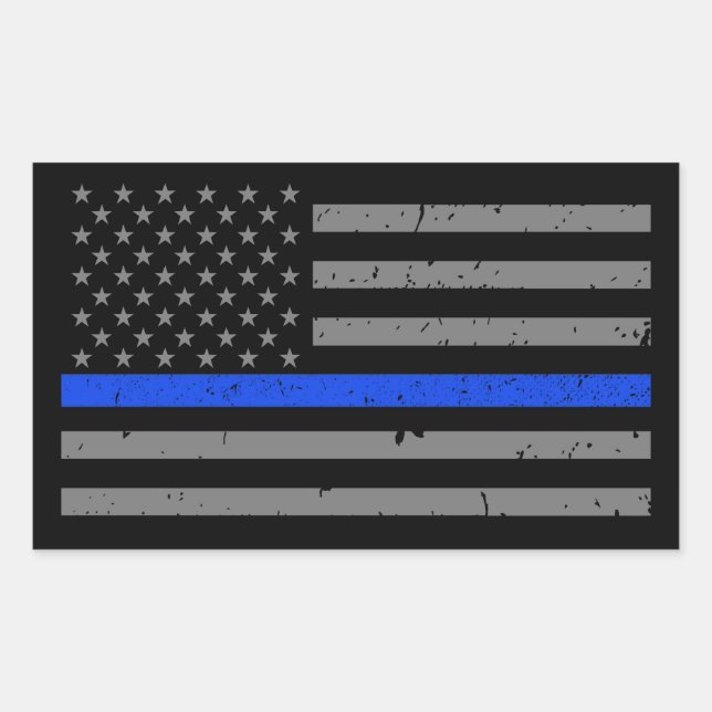 Sticker Rectangulaire Drapeau américain de la ligne bleue mince (Devant)