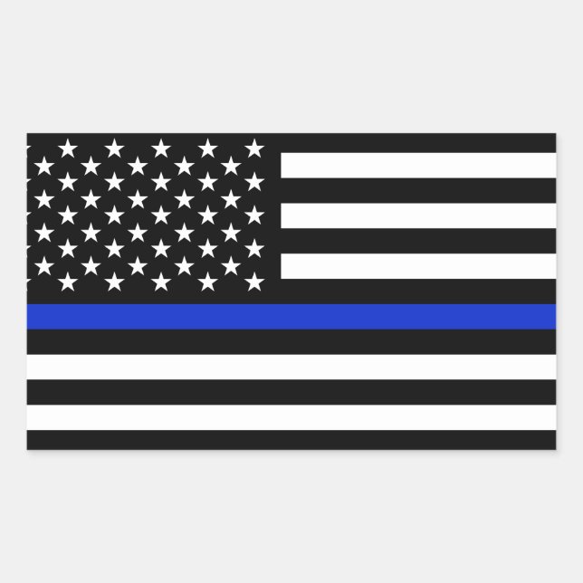 Sticker Rectangulaire Drapeau américain de la ligne bleue mince (Devant)