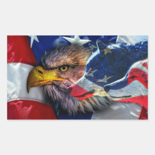 Sticker Rectangulaire Drapeau américain de loup d'aigle chauve Patriotiq