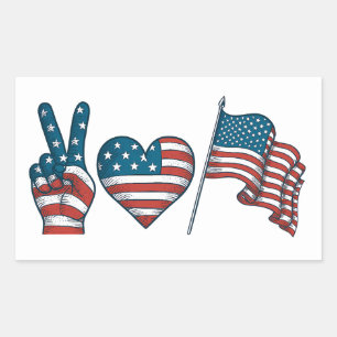 Sticker Rectangulaire Drapeau américain Peace Love