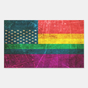 Sticker Rectangulaire Drapeau américain rayé d'arc-en-ciel de gay prid