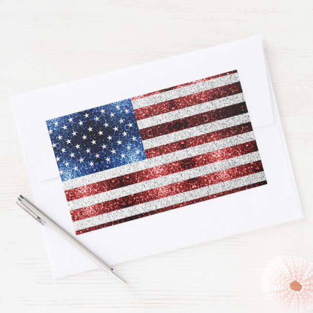 Sticker Rectangulaire drapeau américain rouge blanc brillant parties sci (Enveloppe)