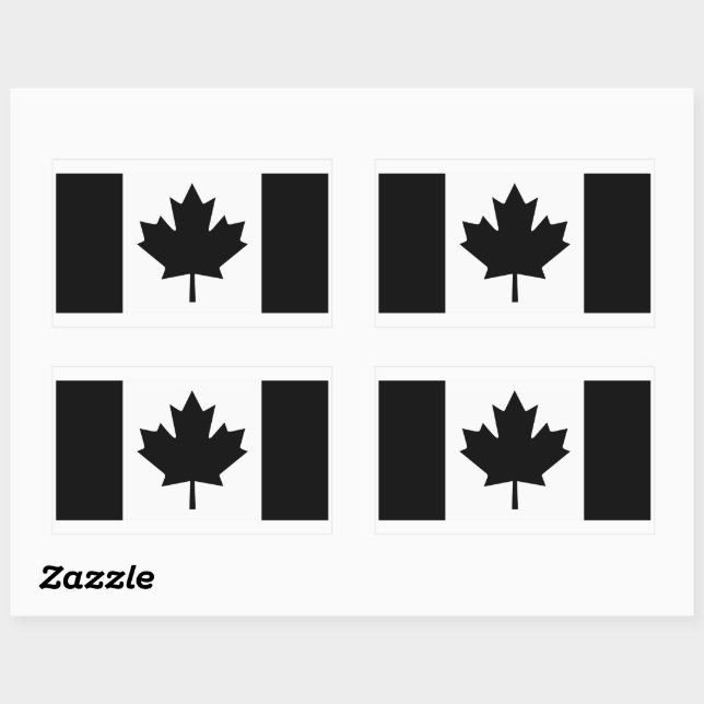 Sticker Rectangulaire Drapeau canadien en art noir (Feuille)
