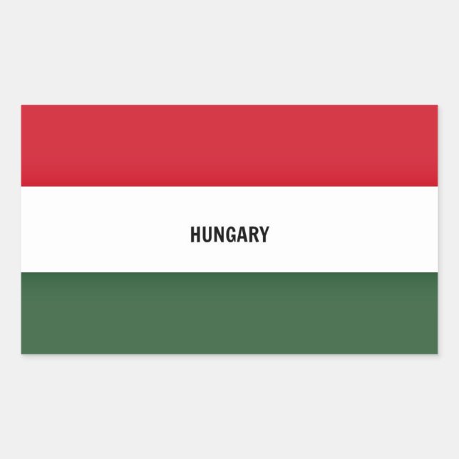 Sticker Rectangulaire Drapeau de la Hongrie, étiqueté, (Devant)