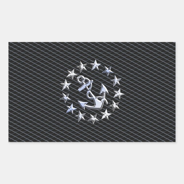 Sticker Rectangulaire Drapeau de la marine de yacht d'argent sur Grille  (Devant)