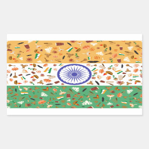 Sticker Rectangulaire Drapeau de l'Inde avec des objets culturels