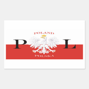 Sticker Rectangulaire Drapeau de Pologne Aigle blanc Polska