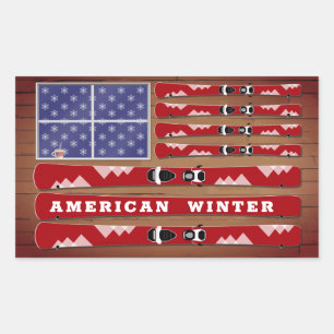 Sticker Rectangulaire Drapeau des Etats-Unis avec mur de bois
