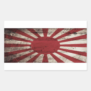 Sticker Rectangulaire Drapeau du Japon Soleil Levant sur le vieux grain