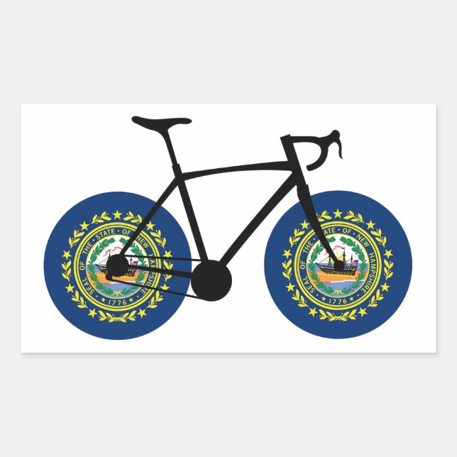 Sticker Rectangulaire Drapeau du New Hampshire à vélo (Devant)
