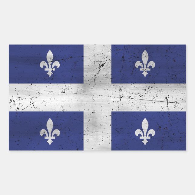 Sticker Rectangulaire Drapeau du Québec style grunge érodé (Devant)