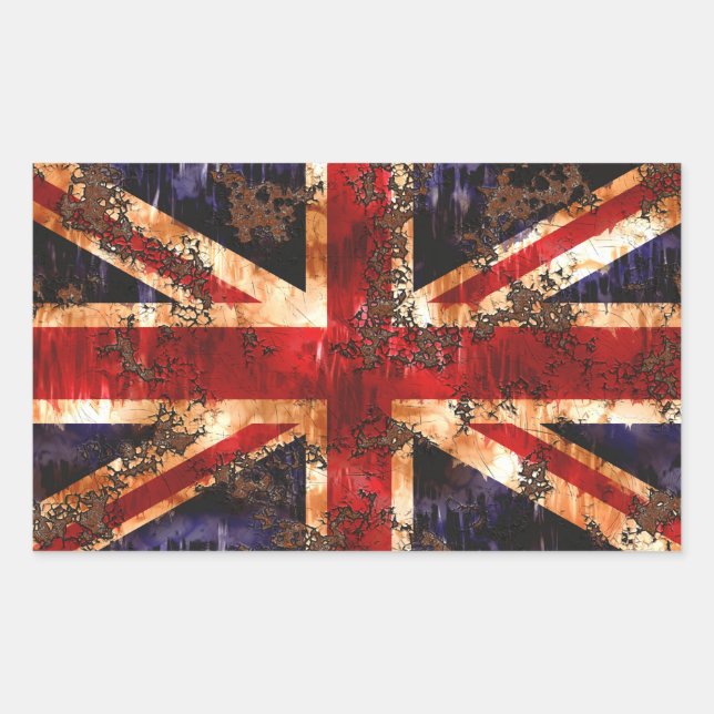 Sticker Rectangulaire Drapeau du Royaume-Uni patriotique rouillé (Devant)