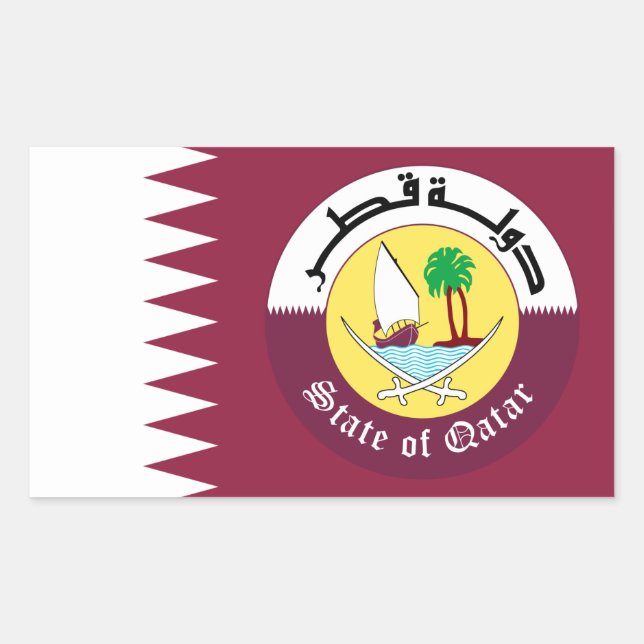 Sticker Rectangulaire Drapeau et emblème du Qatar (Devant)