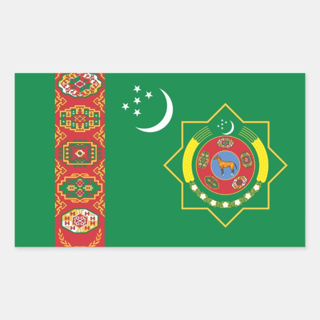 Sticker Rectangulaire Drapeau et emblème turkmène, Drapeau du Turkménist (Devant)