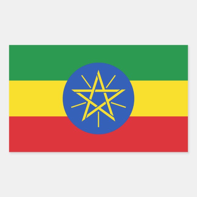 Sticker Rectangulaire Drapeau Éthiopie/Éthiopie (Devant)