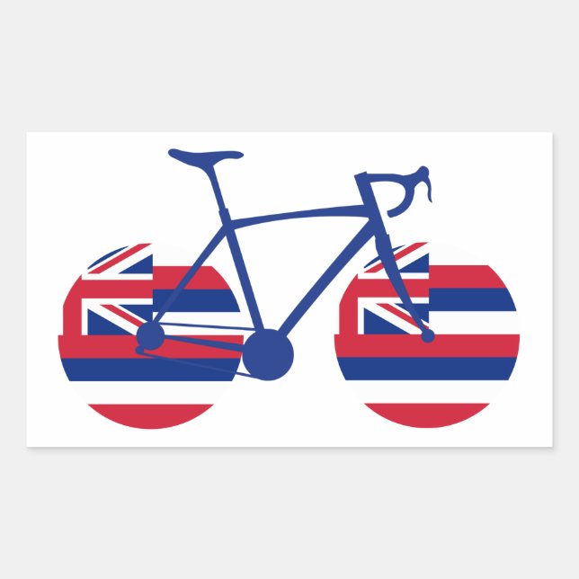 Sticker Rectangulaire Drapeau Hawaï à vélo (Devant)