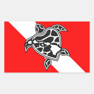 Sticker Rectangulaire Drapeau Hawaii Turtle Dive
